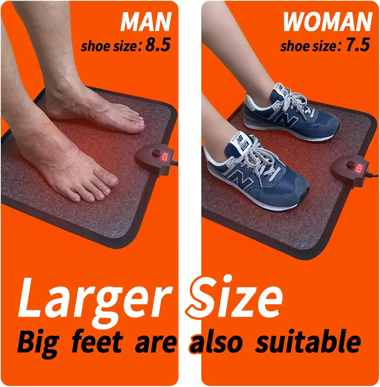Heated Floor Mat Under Desk for Foot Warmer - Wider 110V Adjustable Temperature Electric Space Heaters Heating Pad - Carbon Crystal & Energy Saving Feet Warmers for office,home (Black Gray)