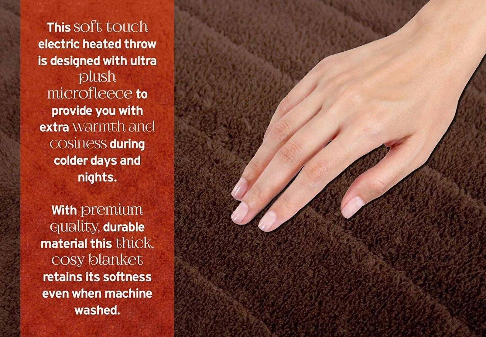 Homefront Heated Throw Electric over Bed Blanket XL Luxurious Fleece Washable