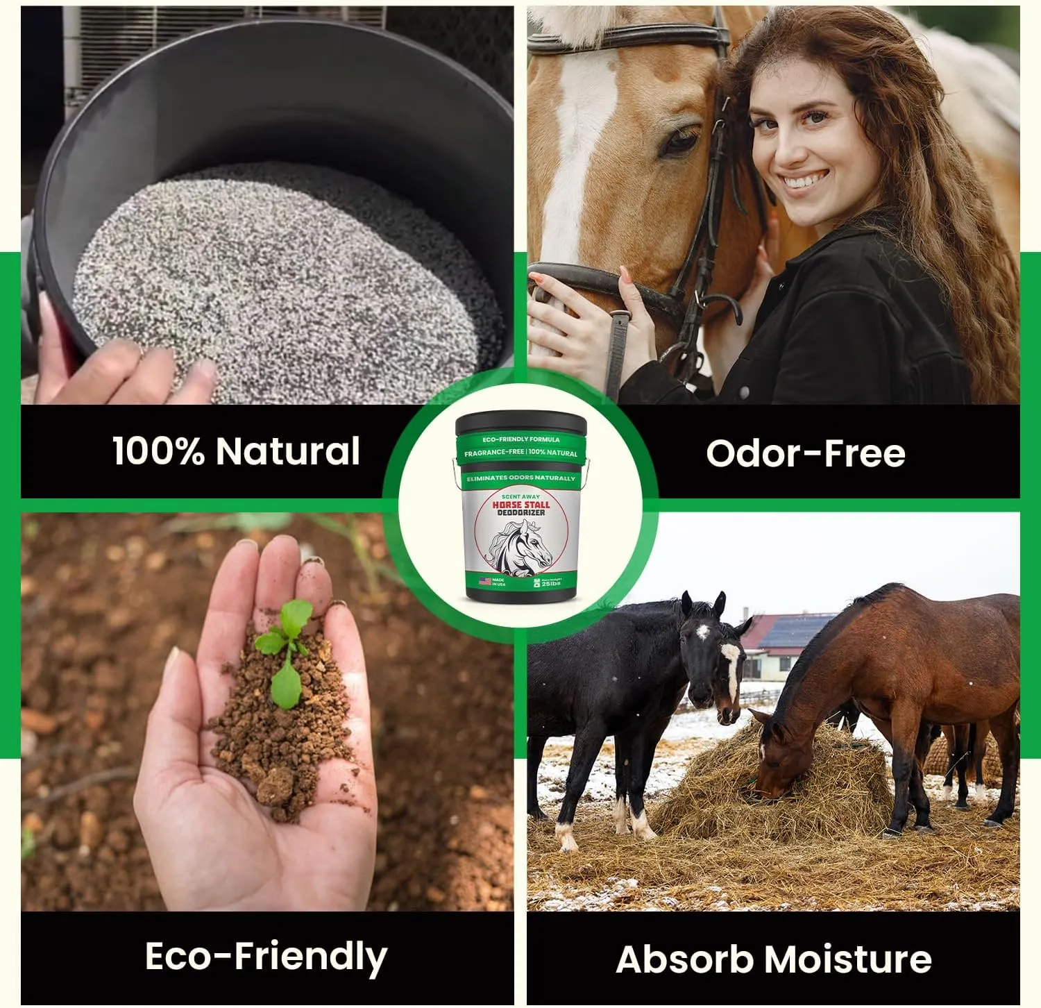 Horse Stall Deodorizer | 100% Natural Odor Neutralizer | Fragrance-Free Moisture Absorber | Non-Toxic Active Carbon & Zeolite Odor Control | 25lbs. (11.34kg)