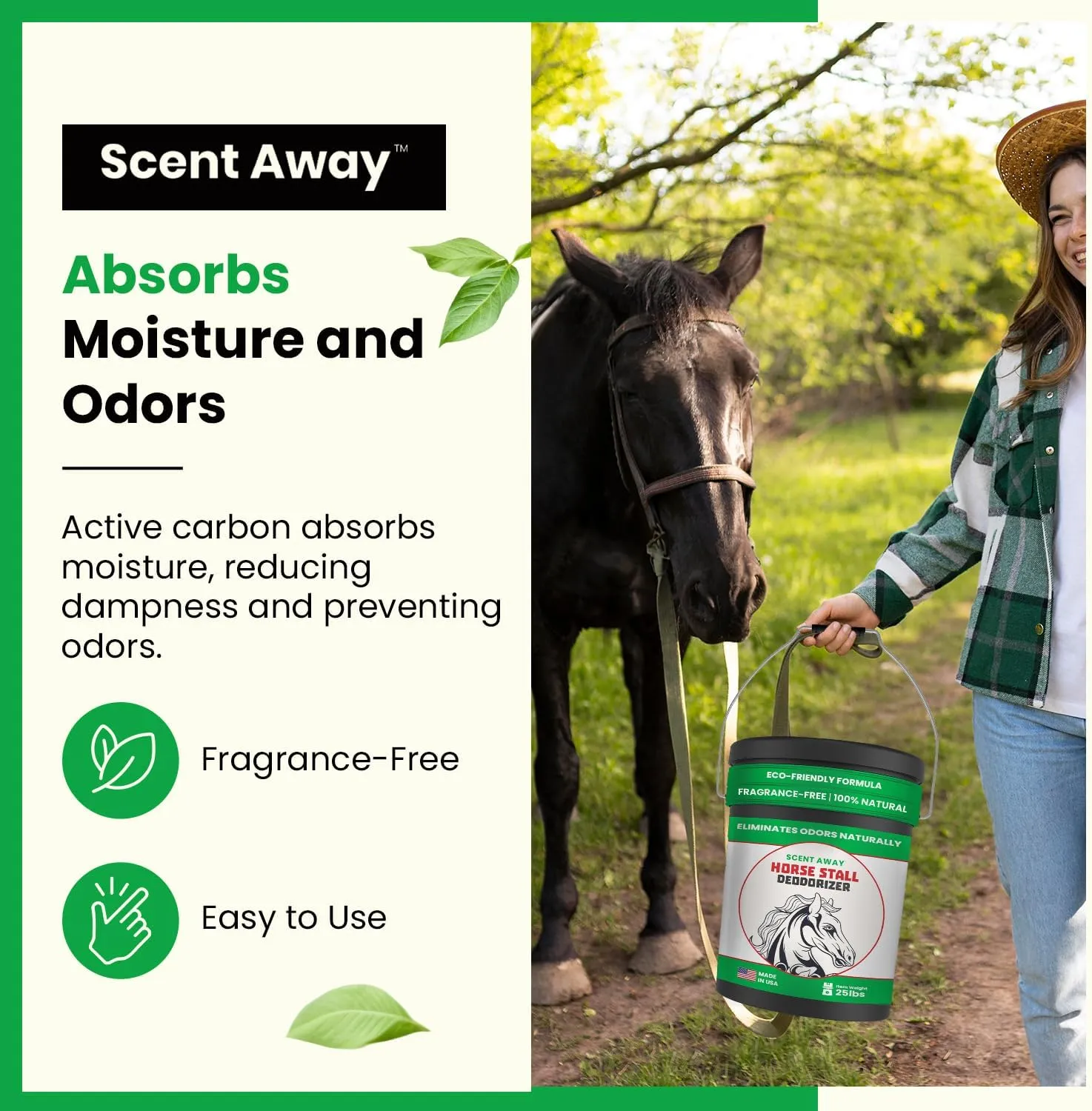 Horse Stall Deodorizer | 100% Natural Odor Neutralizer | Fragrance-Free Moisture Absorber | Non-Toxic Active Carbon & Zeolite Odor Control | 25lbs. (11.34kg)