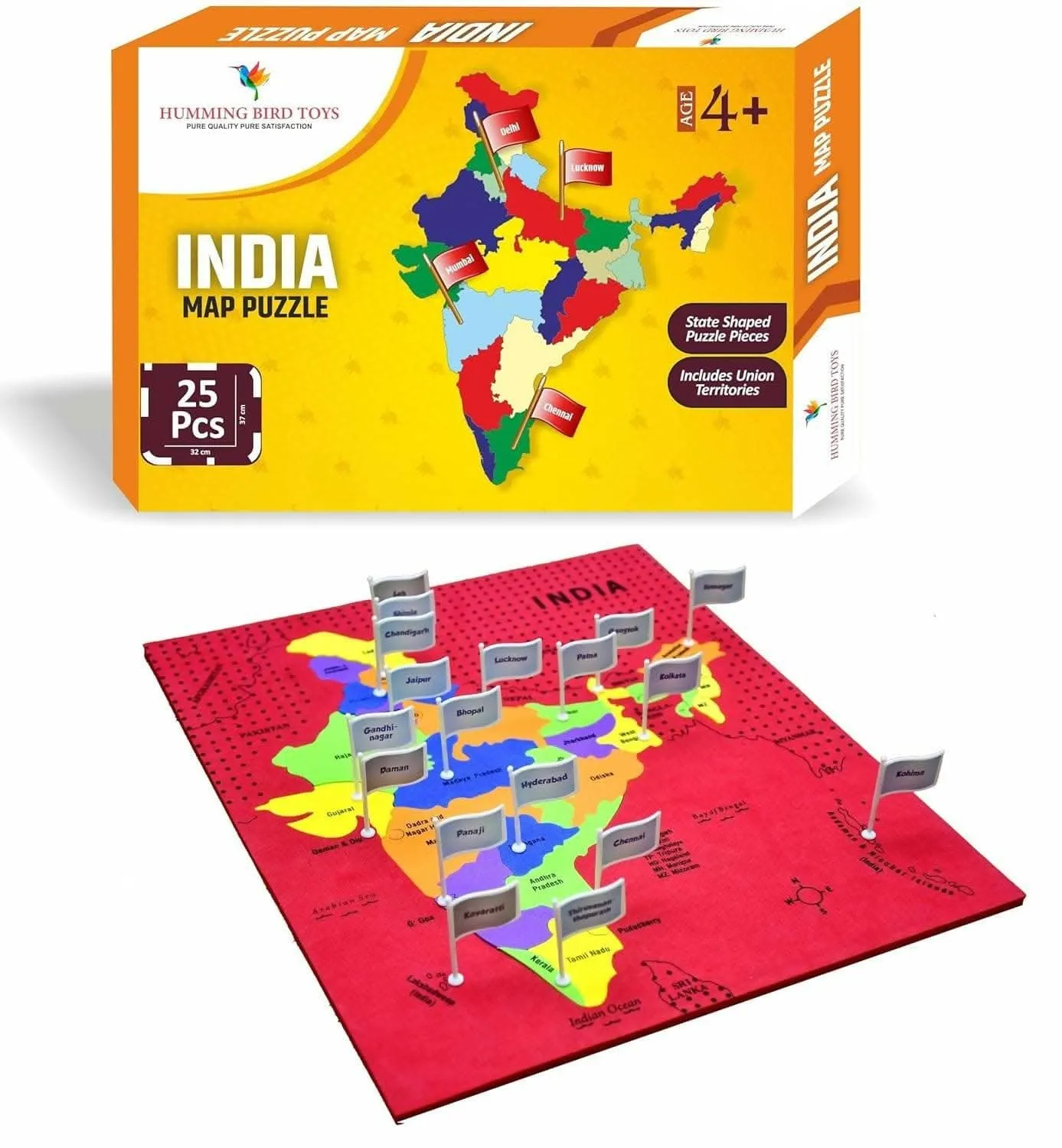 Humming Bird Indian Map with State Capitals and Flag Educational Learning Toys