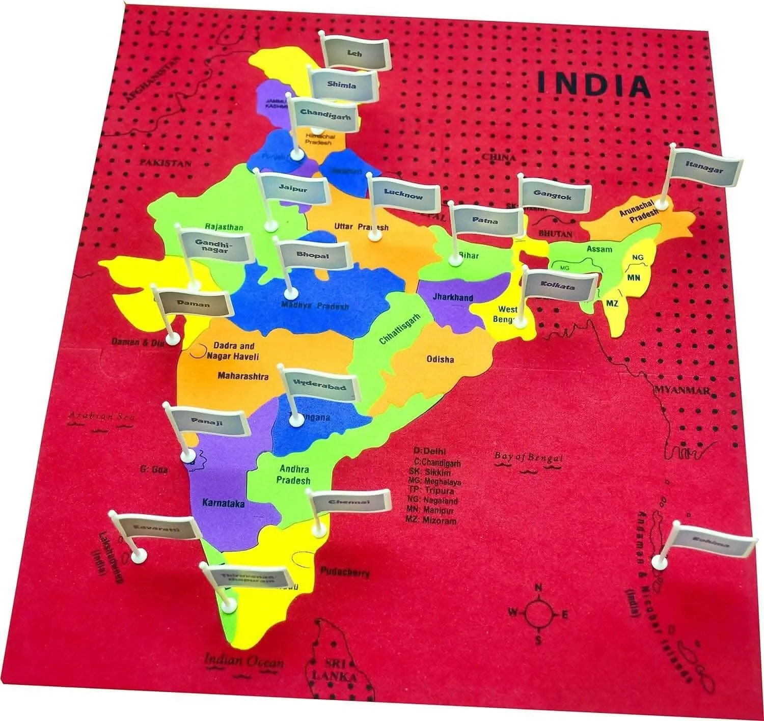 Humming Bird Indian Map with State Capitals and Flag Educational Learning Toys
