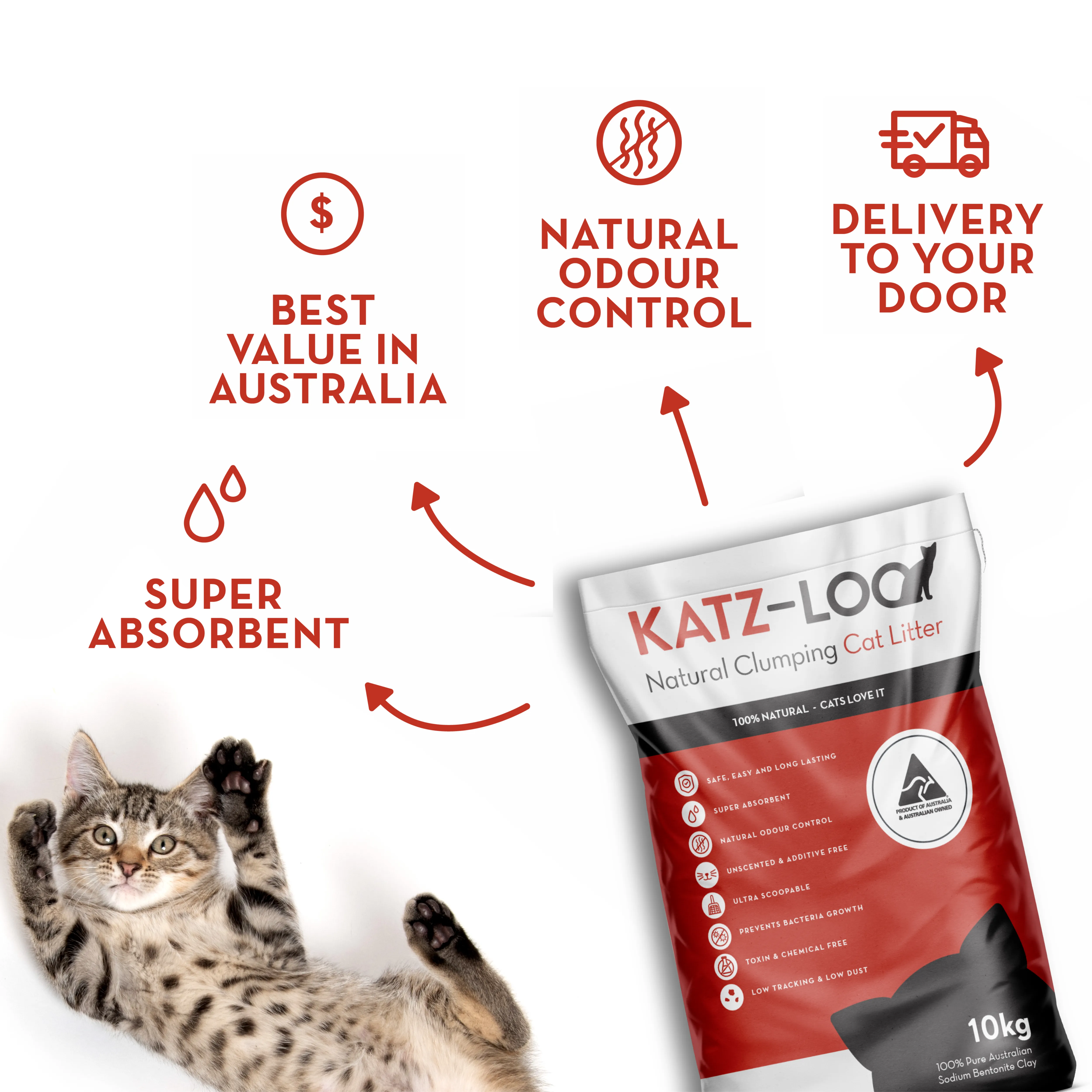 Katz-Loo Natural Clumping Cat Litter 100kg (10 Bags)