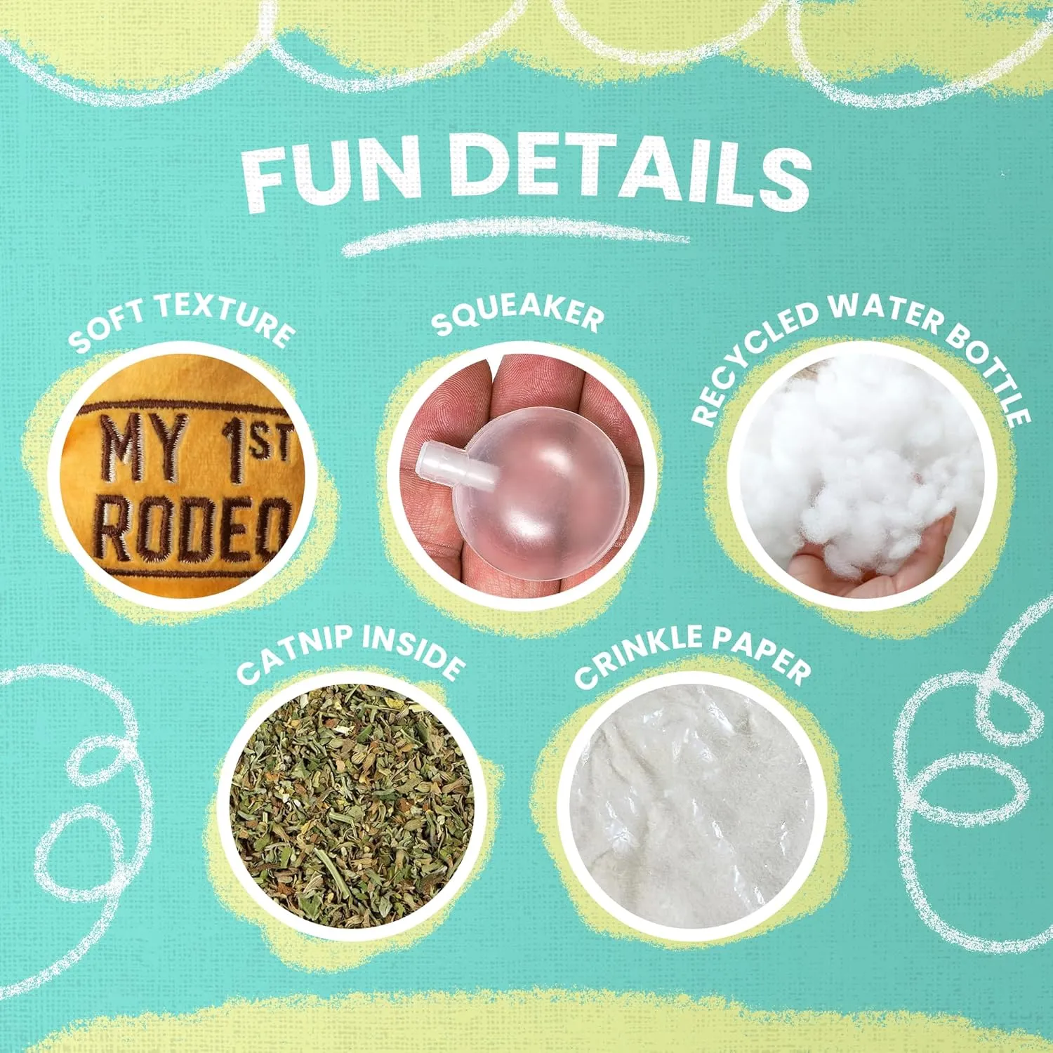 Kitty 1st Rodeo Catnip Toy with Repair Patch - Plush Toy for Cats - Soft, Durable & Catnip-Filled for Batting, Pouncing & Chasing Fun