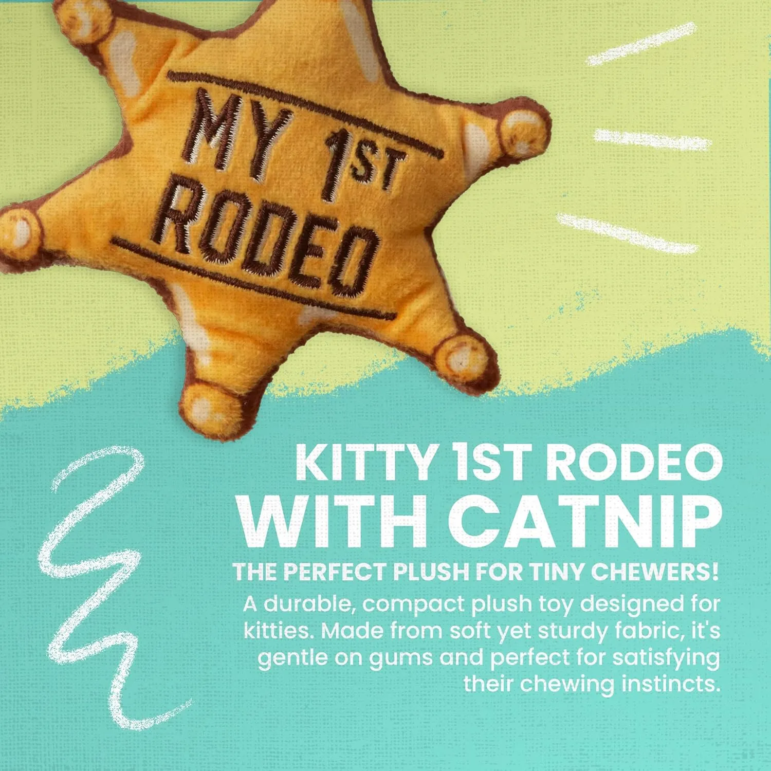 Kitty 1st Rodeo Catnip Toy with Repair Patch - Plush Toy for Cats - Soft, Durable & Catnip-Filled for Batting, Pouncing & Chasing Fun