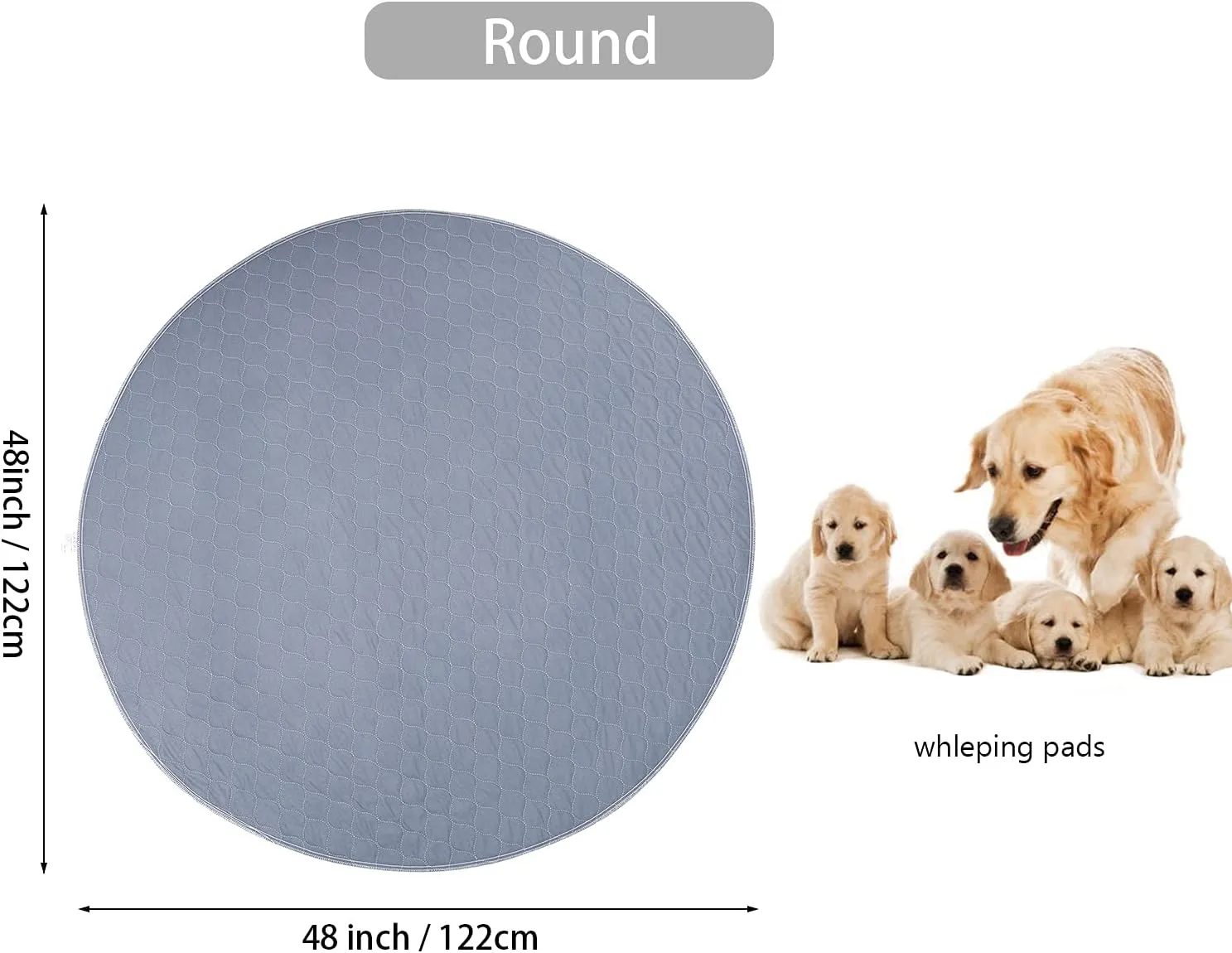 MBJERRY Non-Slip Dogs Training Pee Pads - Washable Reusable Waterproof Cats Pads for Potty Training/Whelping/Housebreaking, for Playpen Crate Kennel(48 Round,Gray)