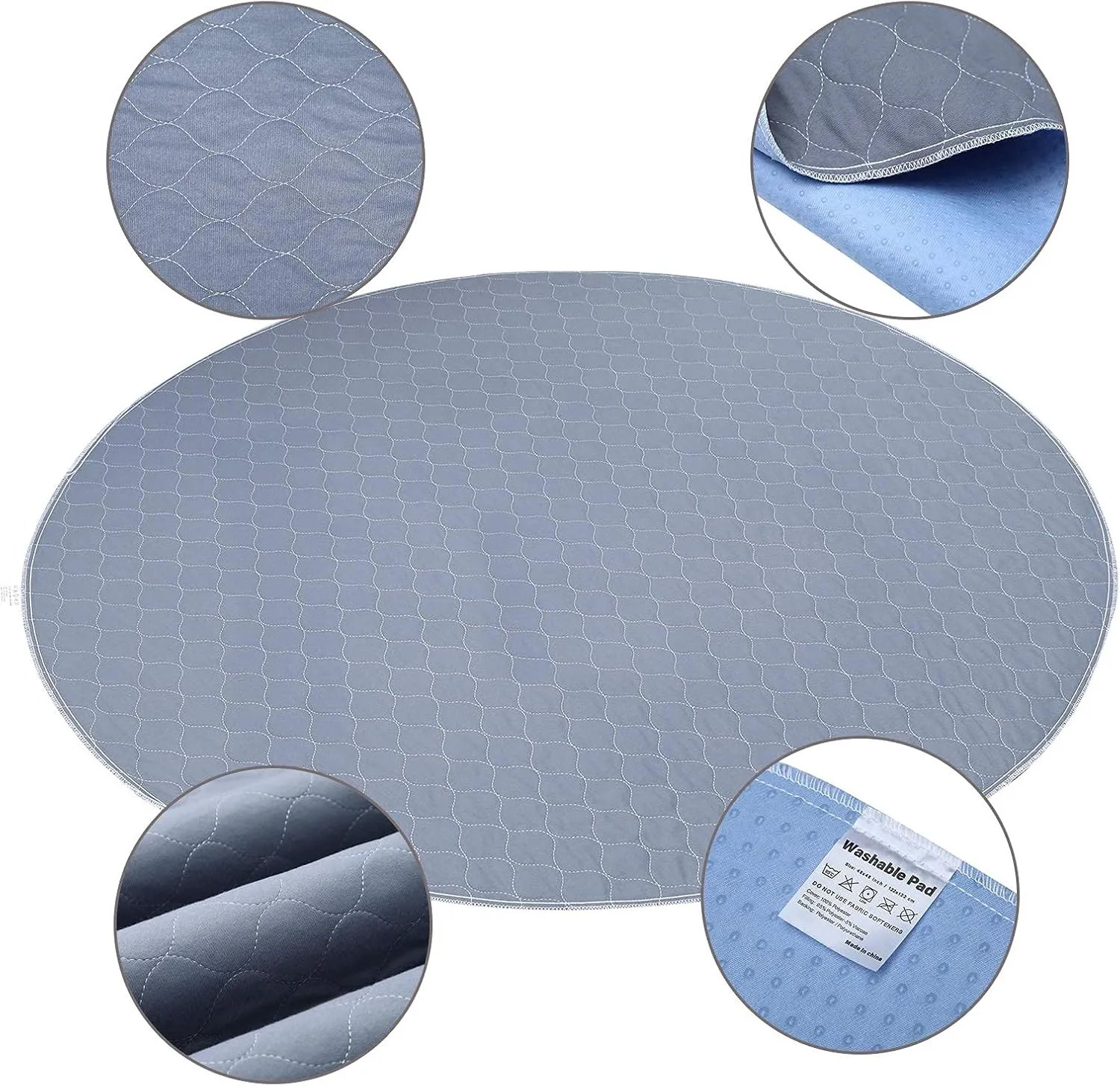 MBJERRY Non-Slip Dogs Training Pee Pads - Washable Reusable Waterproof Cats Pads for Potty Training/Whelping/Housebreaking, for Playpen Crate Kennel(48 Round,Gray)