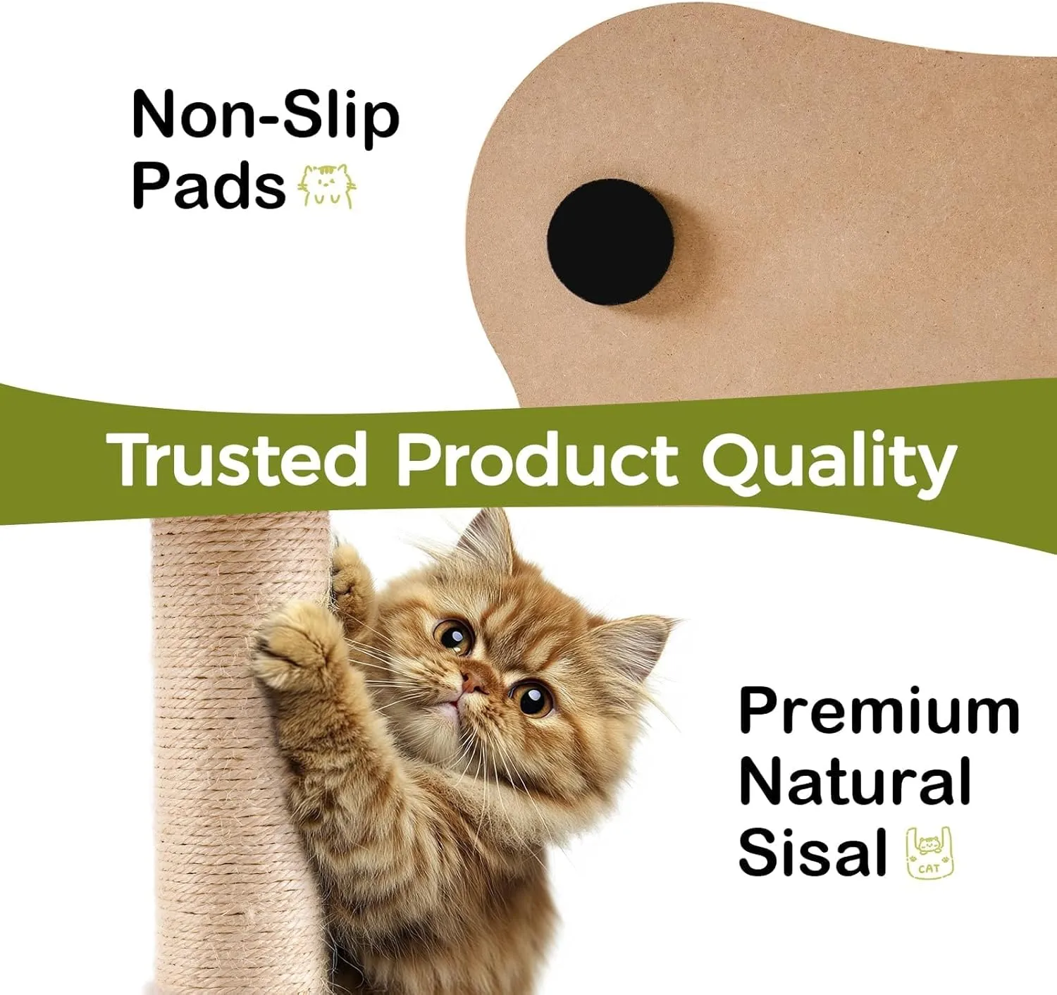 Mewoo Cat Scratching Post & Bed, Small Cat Tower, Sisal Cat Scratcher, Cat Ball Track with Toys (Green, Medium)