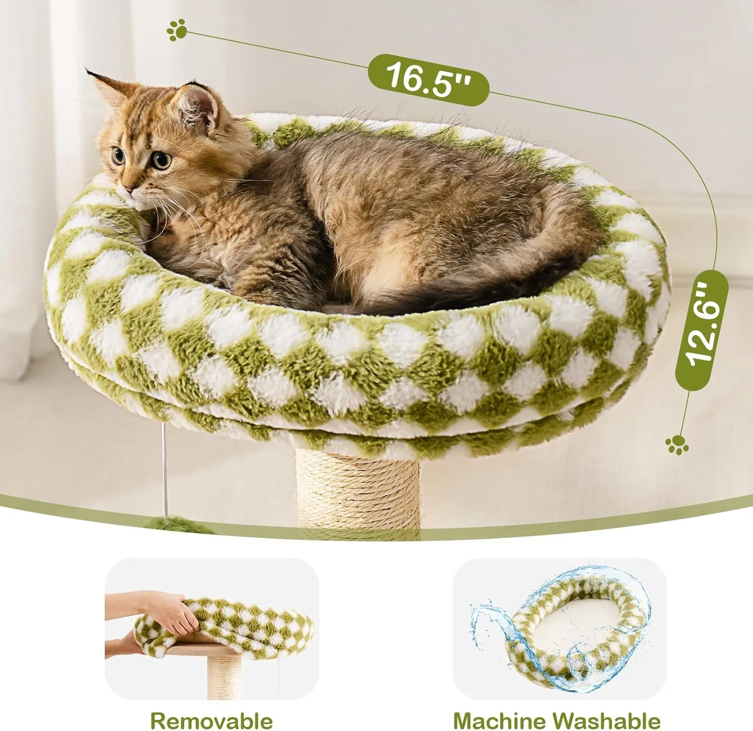 Mewoo Cat Scratching Post & Bed, Small Cat Tower, Sisal Cat Scratcher, Cat Ball Track with Toys (Green, Medium)