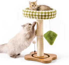 Mewoo Cat Scratching Post & Bed, Small Cat Tower, Sisal Cat Scratcher, Cat Ball Track with Toys (Green, Medium)