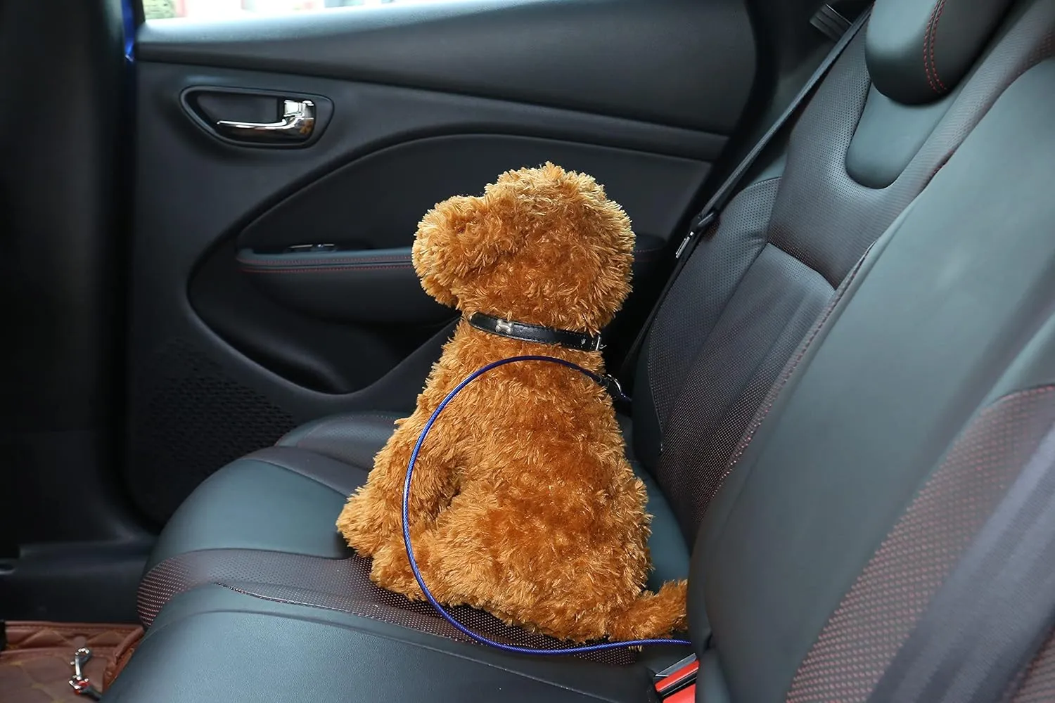 Mogoko Pet Dog Car Seat Belt Restraint, Coated Stainless Steel Chew Proof Dog Vehicle Safety Tether Cable, Double Clip No-Chew Pet Car Leash Lead-16 Inch