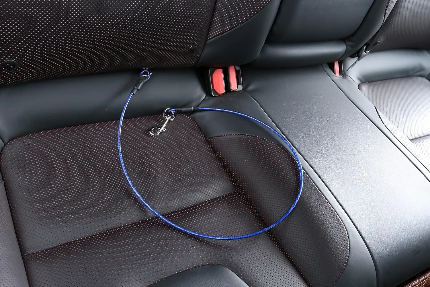 Mogoko Pet Dog Car Seat Belt Restraint, Coated Stainless Steel Chew Proof Dog Vehicle Safety Tether Cable, Double Clip No-Chew Pet Car Leash Lead-16 Inch