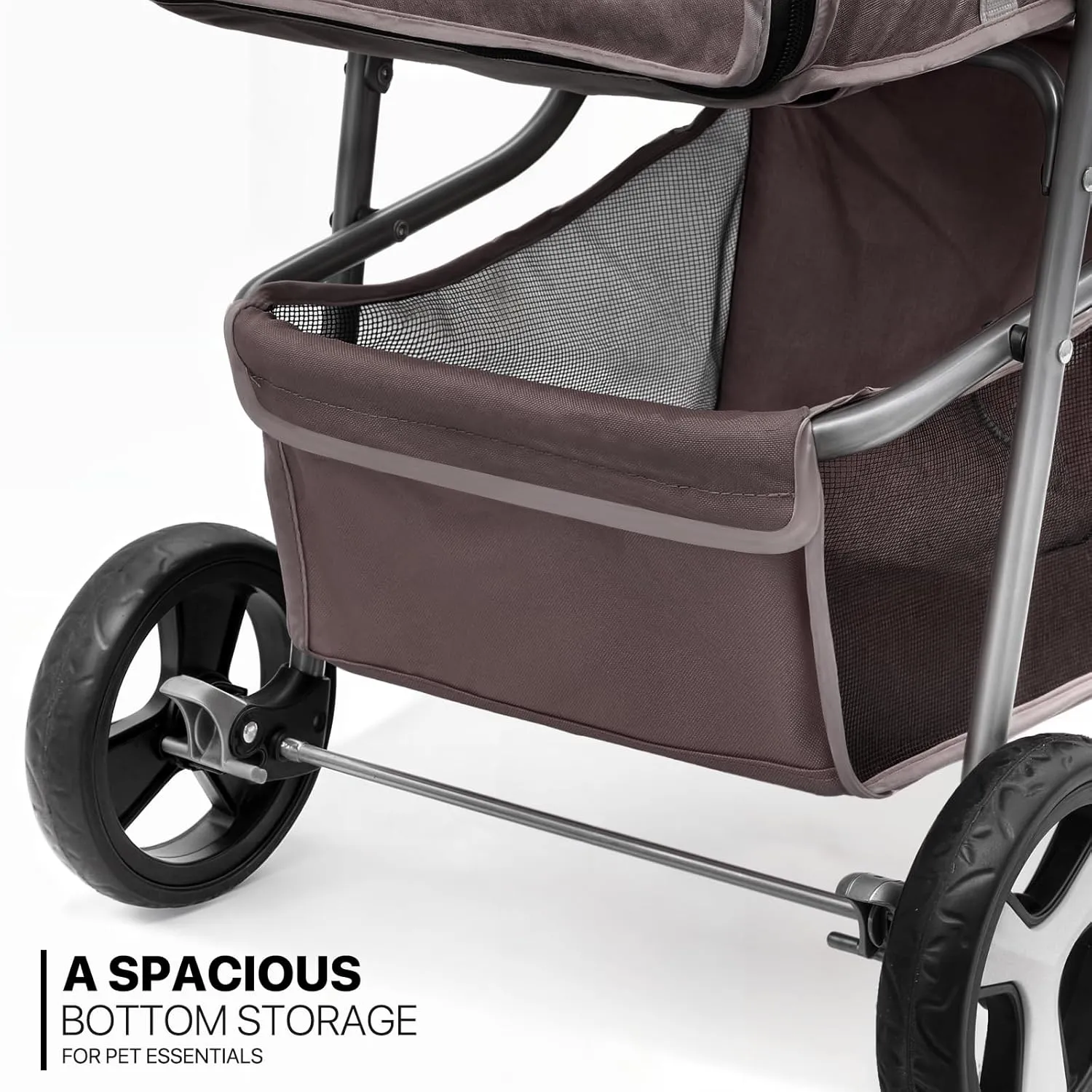 MoNiBloom Foldable Dog Strollers for Small Dogs with Weather Cover, 3 Wheels Pet Strolling Cart for Dogs and Cats with Storage Basket and Cup Holder, Breathable and Visible Mesh for All-Season, Coffee