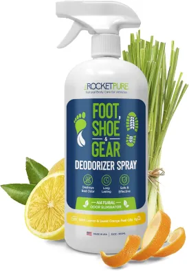 Natural Odor Eliminator - Foot & Shoe Deodorizer Spray, Gear Odor Eliminator - Removes, Controls & Prevents Odors - Made with Essential Oils - Made in USA (Lemon, 32oz)