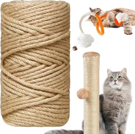 Natural Sisal Rope for Cat Scratcher,1/4 inch,164Ft,Natural Jute Rope for Cat Scratcher Repair and DIY Tree, Recovering, Hemp Twine Rope for Cat Scratching Post Tower Replacement with Chew Toy