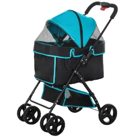 One-Click Fold Pet Stroller Travel Trolley with EVA Wheels - Blue & Black