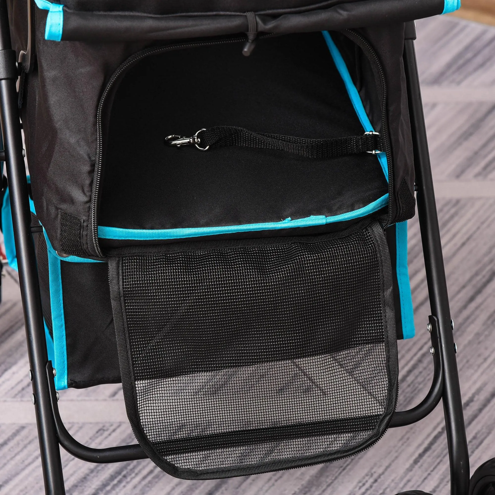 One-Click Fold Pet Stroller Travel Trolley with EVA Wheels - Blue & Black