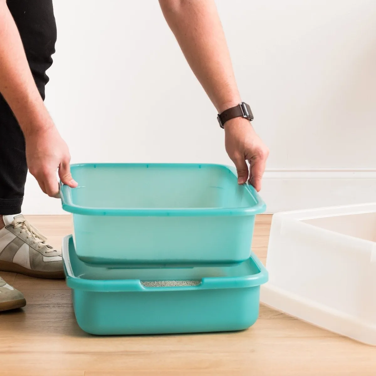 Open-Top Cat Litter Pan with Hood and Grid
