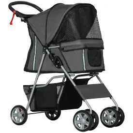 PawHut Pet Stroller Carrier Foldable Deluxe Walk Travel Dog Dark Grey