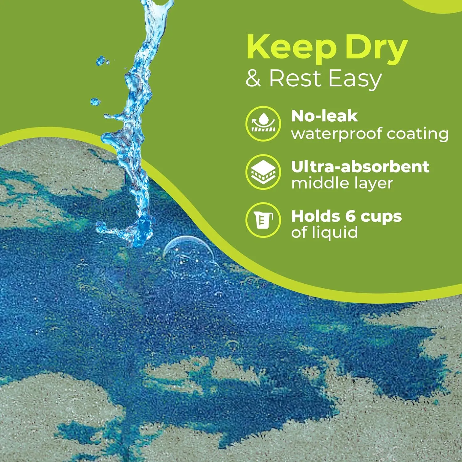 PeapodMats Bedwetting & Incontinence Waterproof Bed Mat - Reusable Underpad. Secure Placement & Breathable. Washable. Enviro Friendly 3x3 (Sage) Mattress Protector & Pee Pad for Kids & Adults
