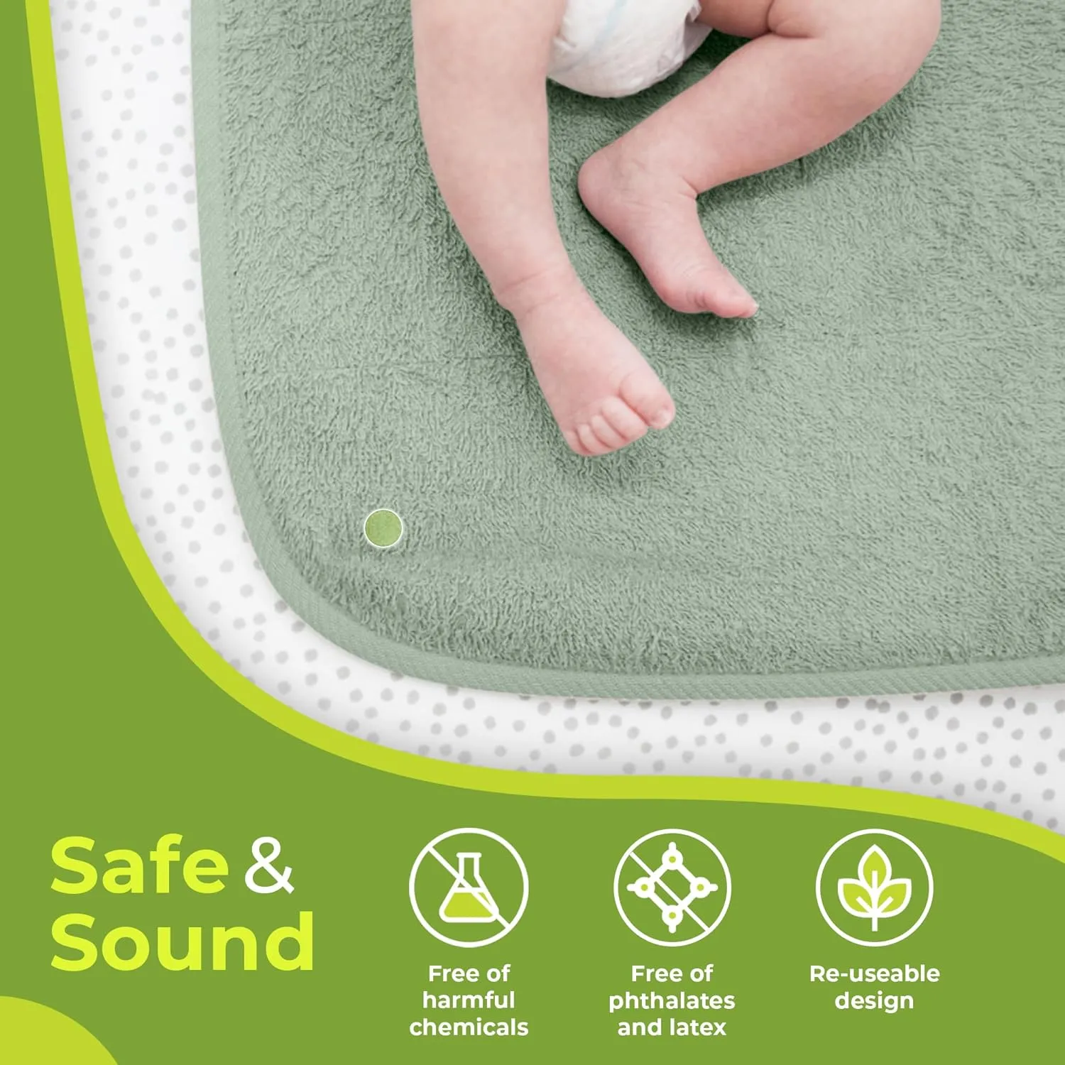 PeapodMats Bedwetting & Incontinence Waterproof Bed Mat - Reusable Underpad. Secure Placement & Breathable. Washable. Enviro Friendly 3x3 (Sage) Mattress Protector & Pee Pad for Kids & Adults