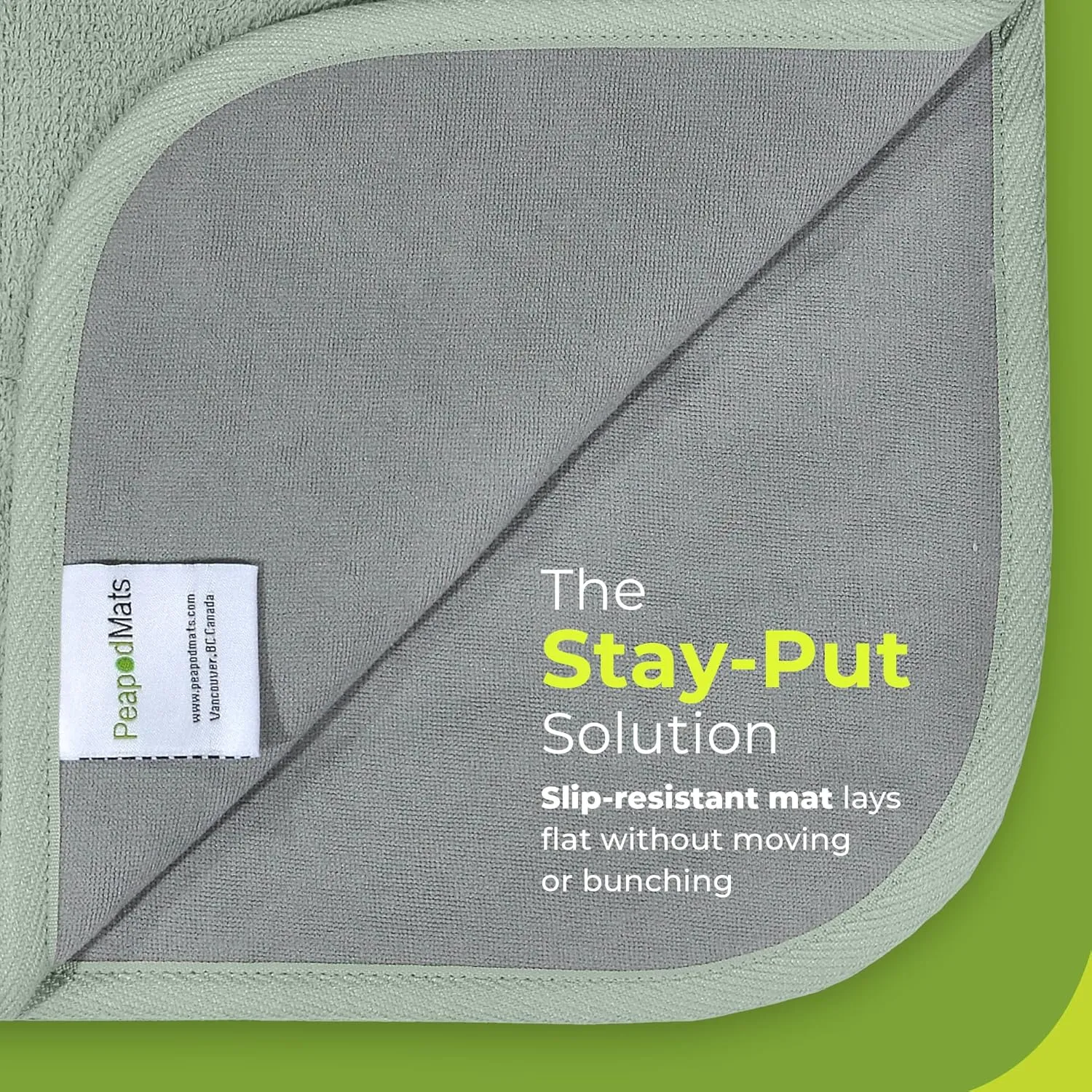 PeapodMats Bedwetting & Incontinence Waterproof Bed Mat - Reusable Underpad. Secure Placement & Breathable. Washable. Enviro Friendly 3x3 (Sage) Mattress Protector & Pee Pad for Kids & Adults