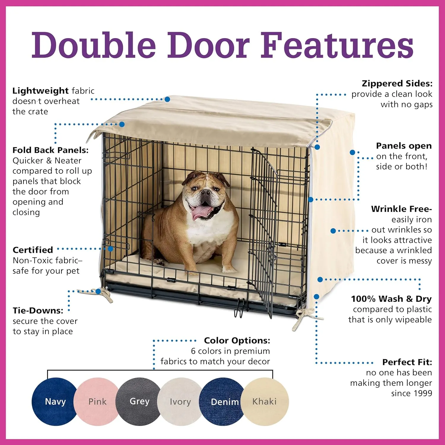 Pet Dreams Dog Crate Cover - Breathable Fabric Kennel Topper for Double-Door Crates, Fits iCrate Dog Cages 18, 24, 30, 36, 42, 48 Inches (Grey, Large, 36")