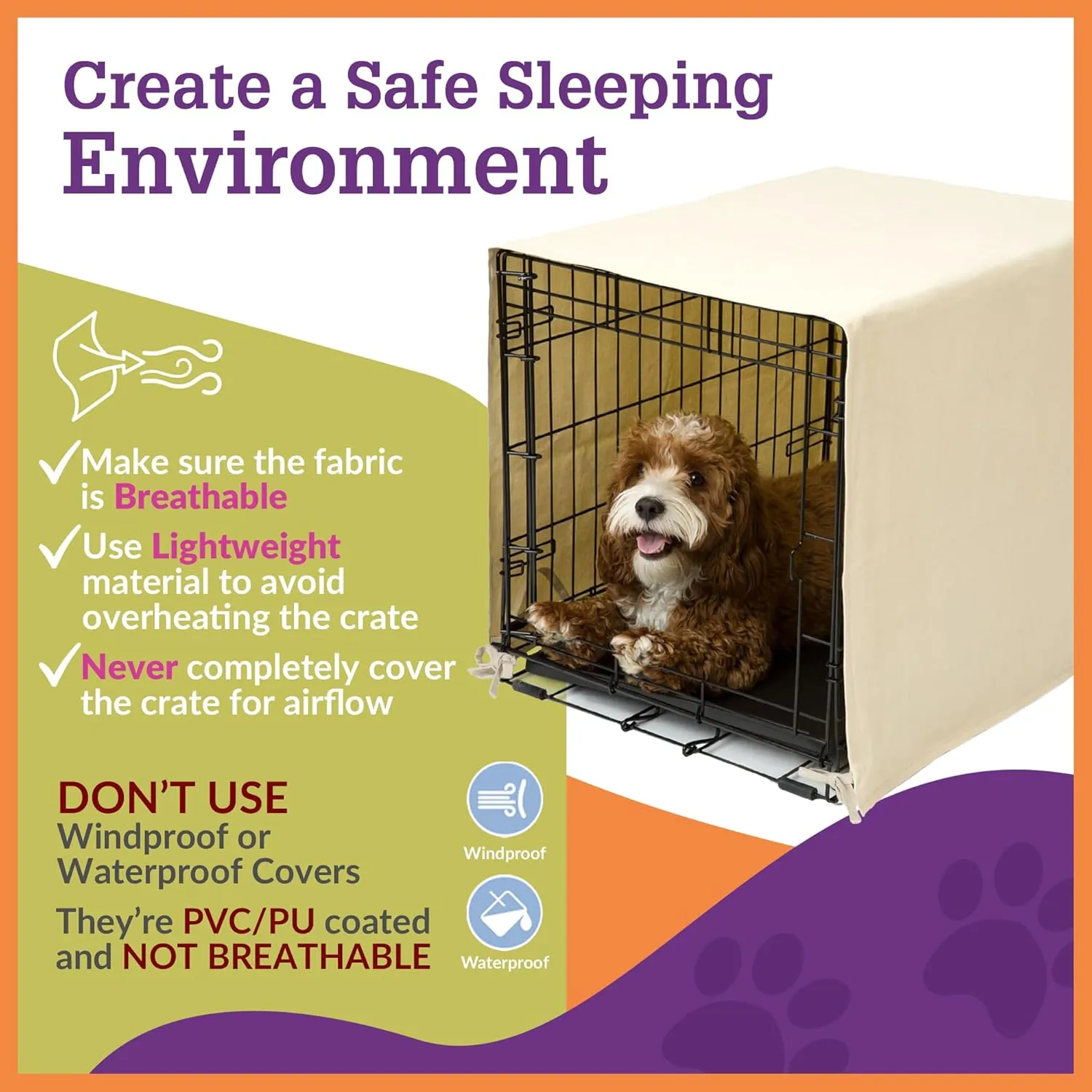 Pet Dreams Dog Crate Cover - Breathable Fabric Kennel Topper for Double-Door Crates, Fits iCrate Dog Cages 18, 24, 30, 36, 42, 48 Inches (Grey, Large, 36")