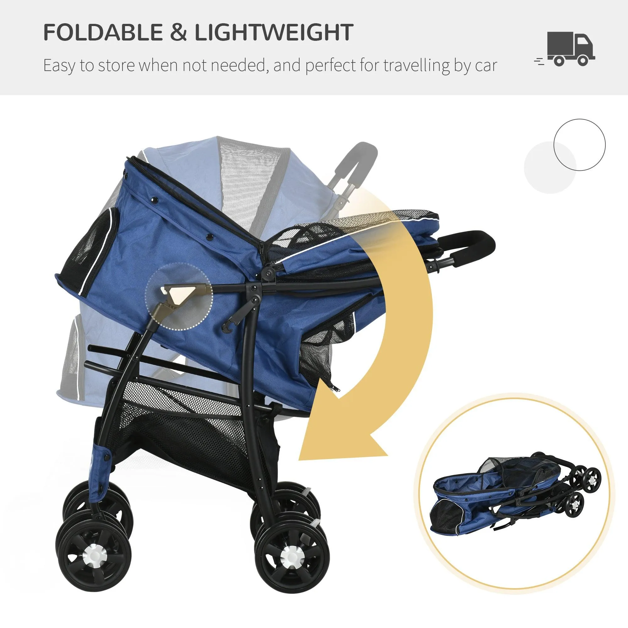 Pet Stroller with Large Carriage, Dark Blue