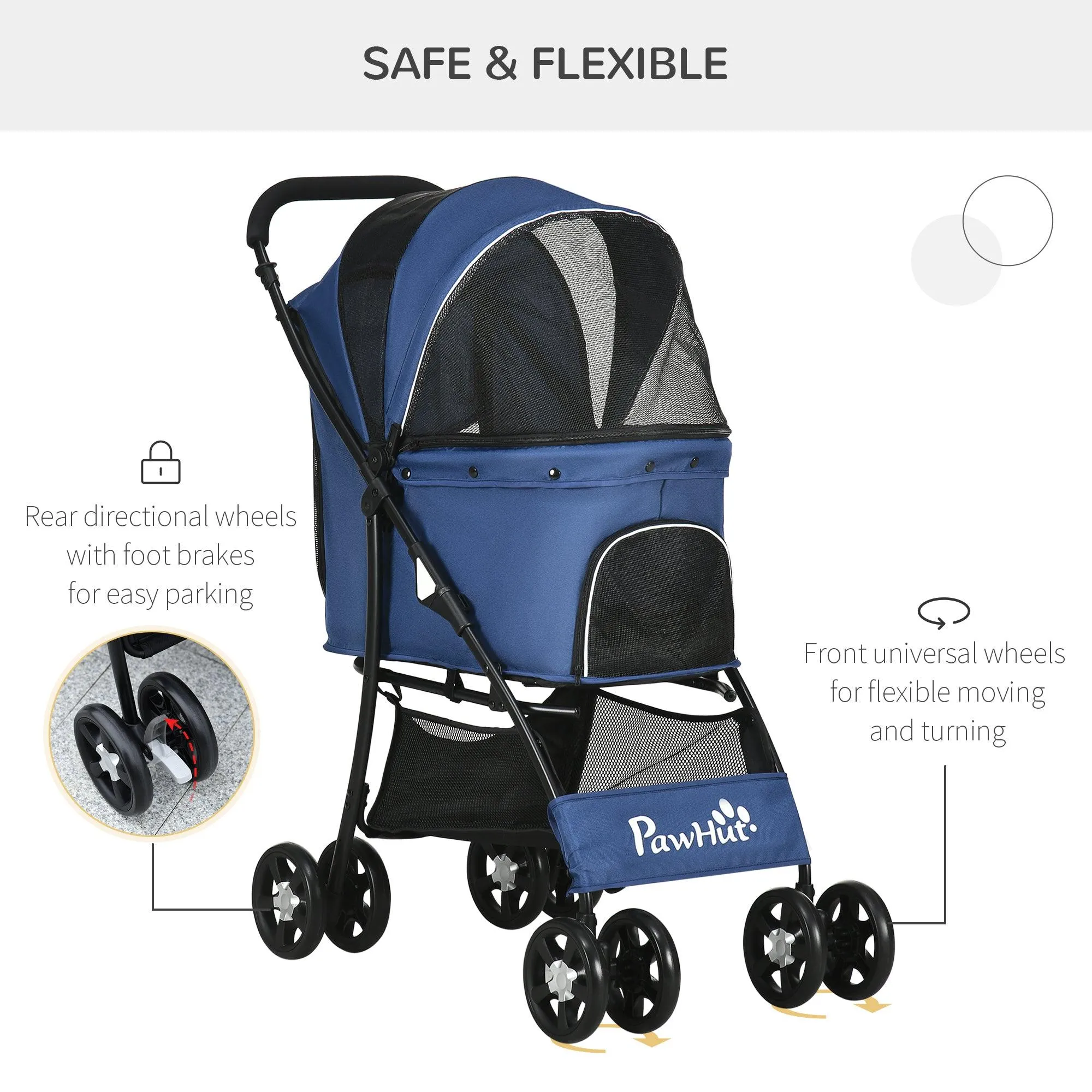 Pet Stroller with Large Carriage, Dark Blue
