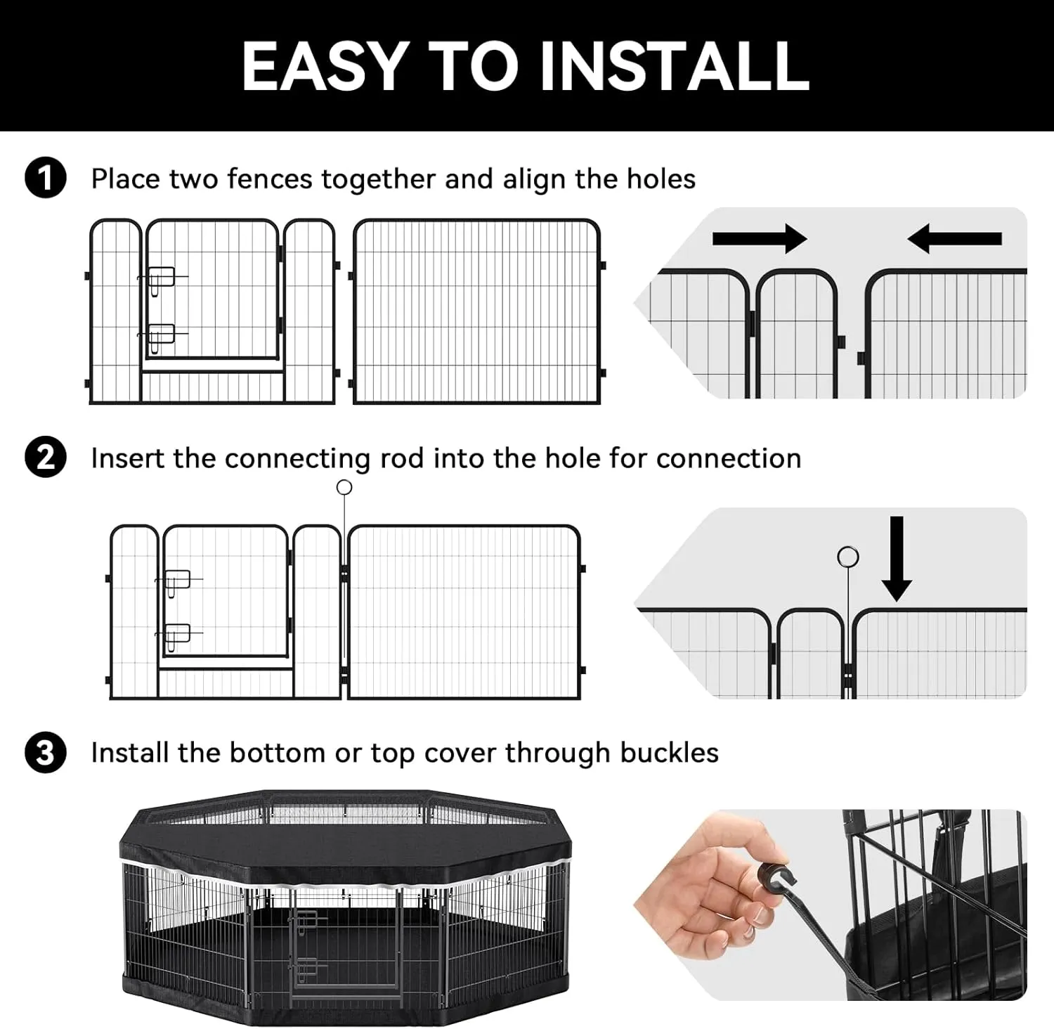 PJYuCien Dog Playpen Plus Storage Bag for Camping, 32" H Dog Pen with Extra Hard Bottom and TopHeavy Duty Foldable Puppy Playpen for Puppies/Small and Medium Dogs, 8 Panels