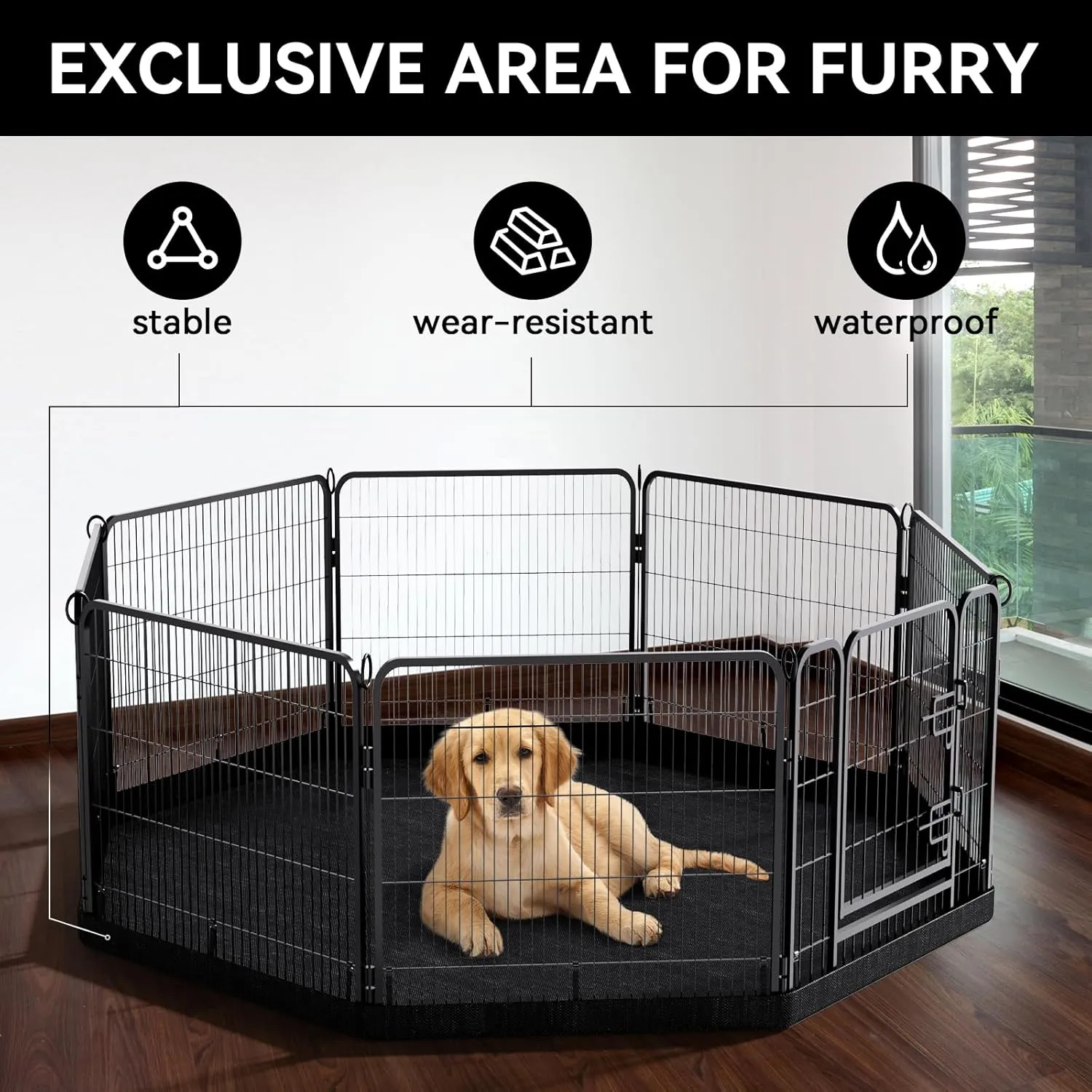 PJYuCien Dog Playpen Plus Storage Bag for Camping, 32" H Dog Pen with Extra Hard Bottom and TopHeavy Duty Foldable Puppy Playpen for Puppies/Small and Medium Dogs, 8 Panels