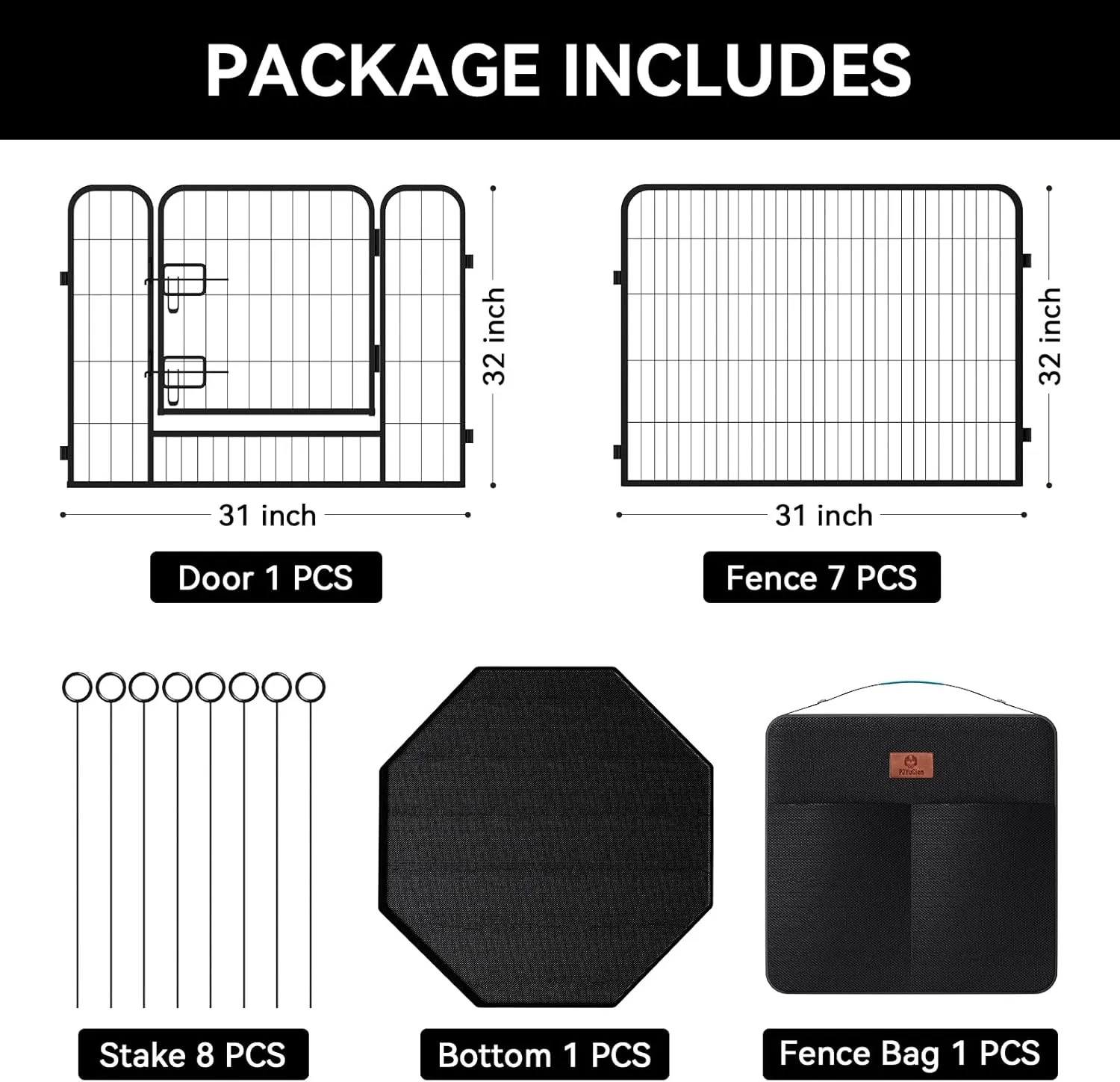 PJYuCien Dog Playpen Plus Storage Bag for Camping, 32" H Dog Pen with Extra Hard Bottom and TopHeavy Duty Foldable Puppy Playpen for Puppies/Small and Medium Dogs, 8 Panels