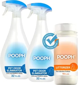 POOPH Pet Odor Eliminator Spray 2-Pack   LITTERIZER Bundle  Fragrance-Free Odor Control for Pets & Litter, Absorbs Moisture, No Harsh Chemicals, Patented Technology for Home & Litter Box