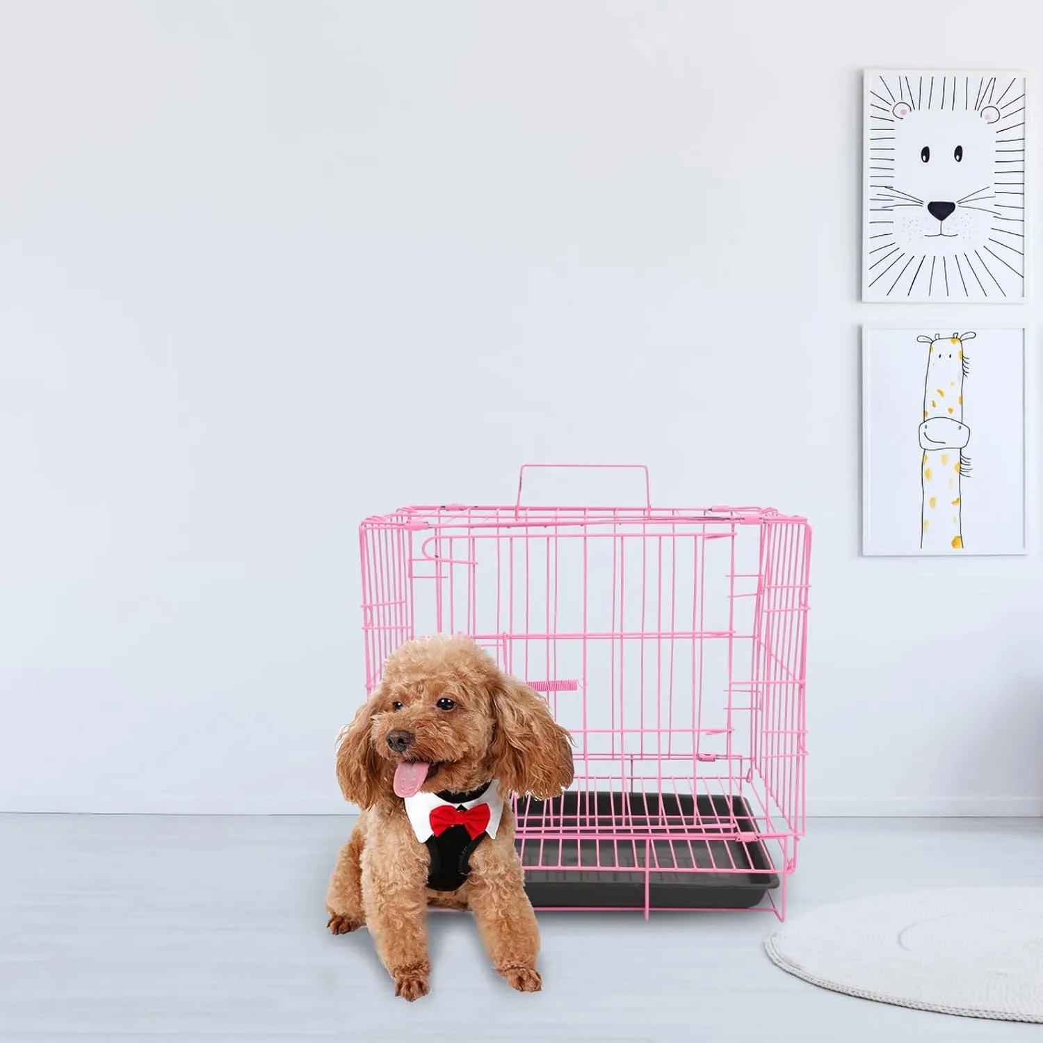 POPETPOP Puppy Crate, 14 Inch Small Wire Kennel with Divider Panel, Folding Indoor Metal Dog Cage, Portable Pet Cage House for Cat Rabbit Puppy Travel