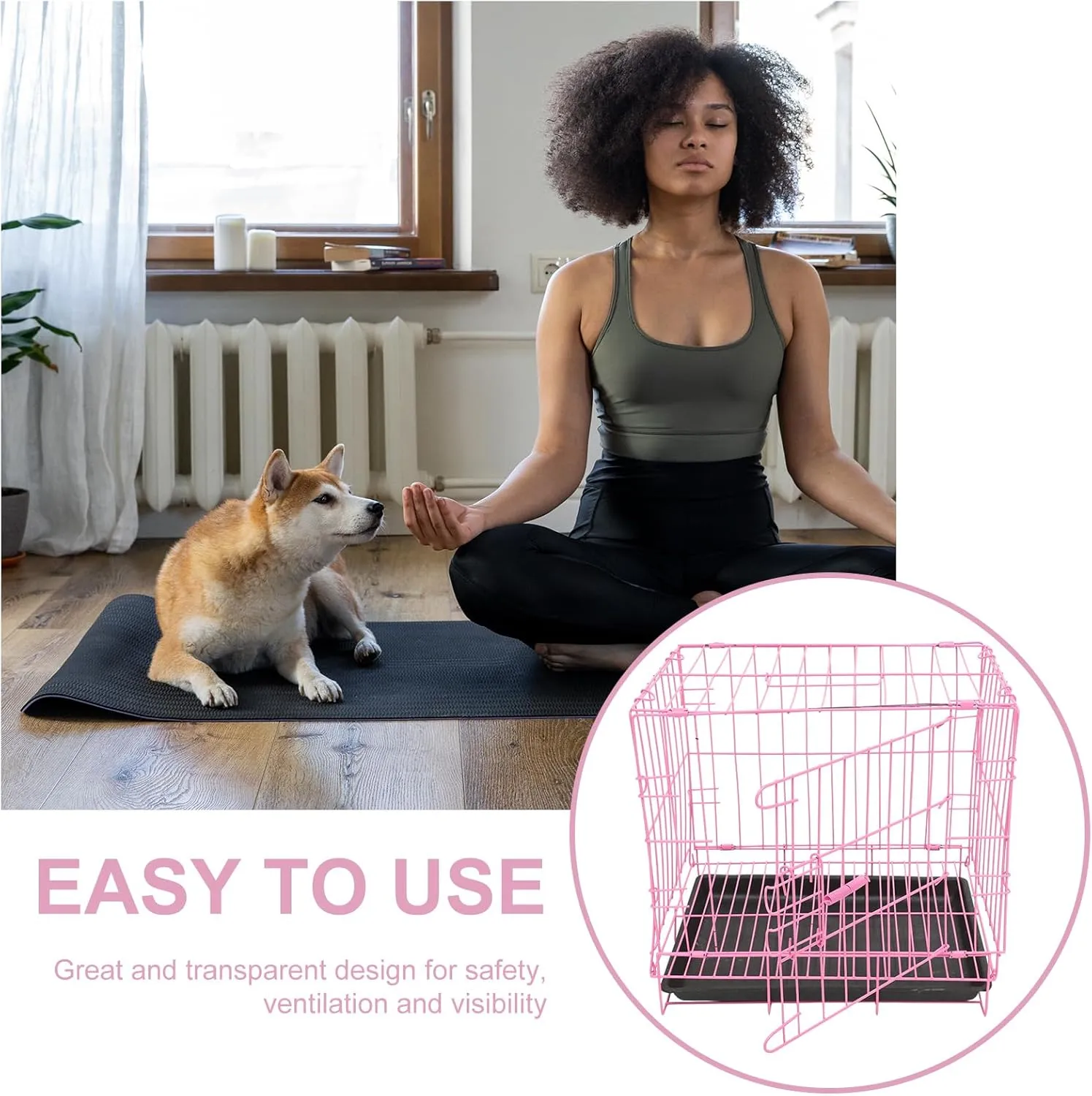 POPETPOP Puppy Crate, 14 Inch Small Wire Kennel with Divider Panel, Folding Indoor Metal Dog Cage, Portable Pet Cage House for Cat Rabbit Puppy Travel
