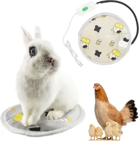 Rabbit Guinea Pig Heating Pad for Small Animal,Squirrel Hedgehog Chinchilla Bed Mat,Fire Retardant Chicks Chicken Heated Bed with Chew Resistant Steel Cord (Grey, Dia 12inch)