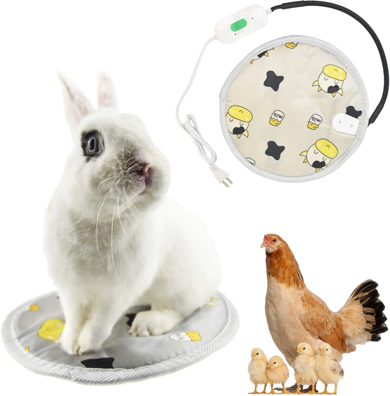 Rabbit Guinea Pig Heating Pad for Small Animal,Squirrel Hedgehog Chinchilla Bed Mat,Fire Retardant Chicks Chicken Heated Bed with Chew Resistant Steel Cord (Grey, Dia 12inch)
