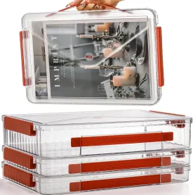 Set of 3 Portable Paper Storage Box Organizer, 9" X 14" Clear Plastic File Storage Box with Lids, Stackable Document Box Project Case for Organizing A4 File Paper, School Supply, Craft