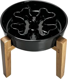 Slow Feeder,Ceramic-Slow Feeder Dog Bowls Elevated for Medium and Large Breed,4 Cups Slow Feed Dog Bowl with Stand,Black