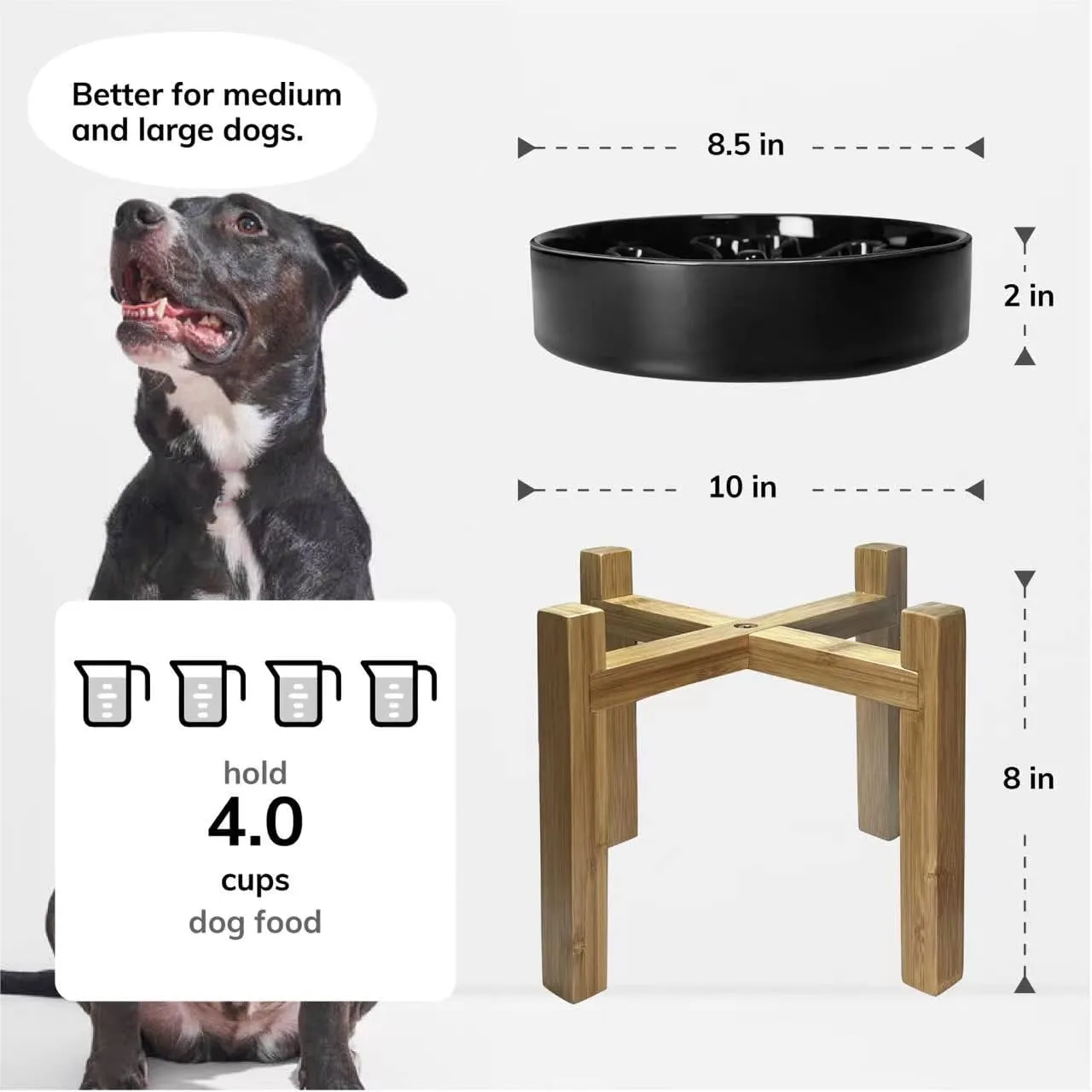 Slow Feeder,Ceramic-Slow Feeder Dog Bowls Elevated for Medium and Large Breed,4 Cups Slow Feed Dog Bowl with Stand,Black
