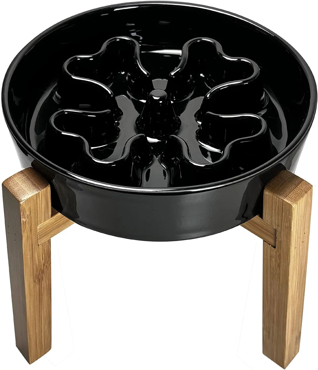 Slow Feeder,Ceramic-Slow Feeder Dog Bowls Elevated for Medium and Large Breed,4 Cups Slow Feed Dog Bowl with Stand,Black