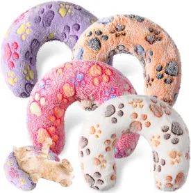 Sweetude 4 Pcs Pillows for Cats Puppy Bed Soft Fluffy Pet Calming Toy Half Donut U Shaped Pet Neck Pillow Training Toy Joint Relief Cervical Protection(Paw,Medium)