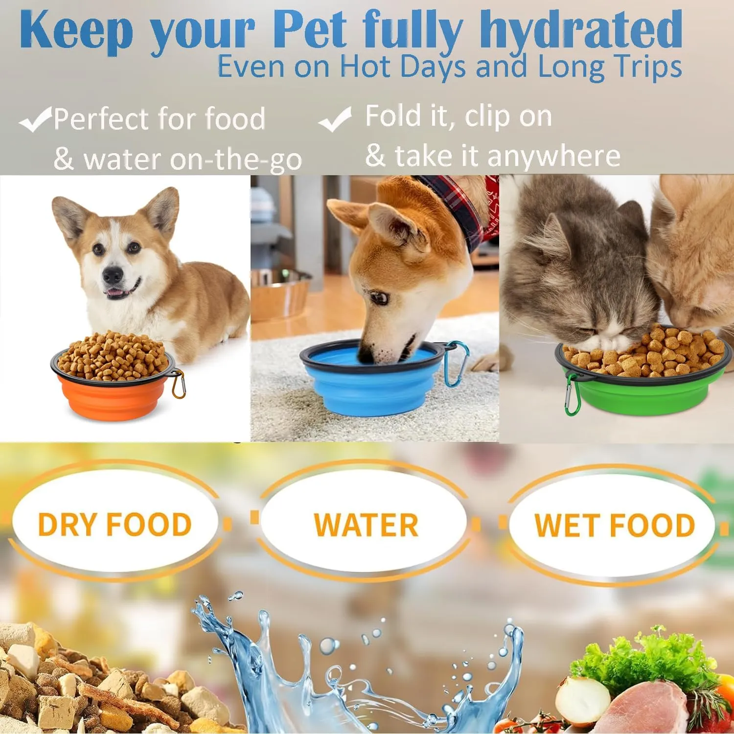 Takfox Collapsible Dog Bowls [2 Pack] 20 oz, Travel Dog Bowls, Pet Bowl Portable Foldable Water Food Feeding Dishes with Carabiner Clip for Traveling Hiking Walking-Black & Green