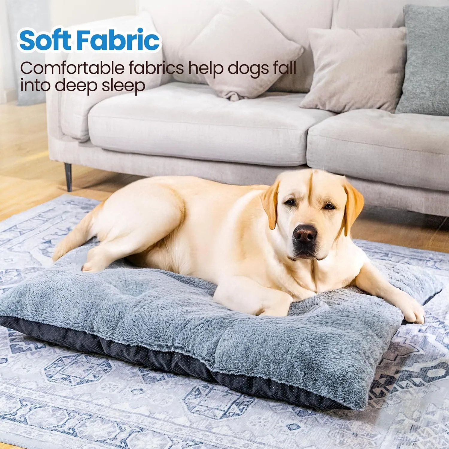 tantohom Dog Bed Deluxe Plush Dog Crate Beds Comfy Kennel Pad Anti-Slip Pet Sleeping Mat for Jumbo, Large, Medium, Small Dogs Breeds (37.0" L x 26.0" W x 5.5" Th)