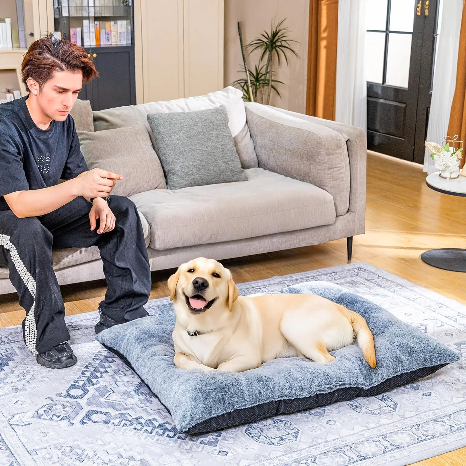 tantohom Dog Bed Deluxe Plush Dog Crate Beds Comfy Kennel Pad Anti-Slip Pet Sleeping Mat for Jumbo, Large, Medium, Small Dogs Breeds (37.0" L x 26.0" W x 5.5" Th)