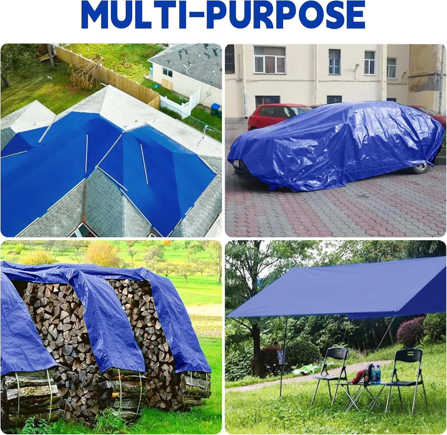 Tarp 8x10 ft 100% Waterproof Uv Resistant High Durability Multipurpose 5mil Blue Tarp for Covering Courtyards, Cars, Camping, Gardens, Pet Nests -by MVPNET