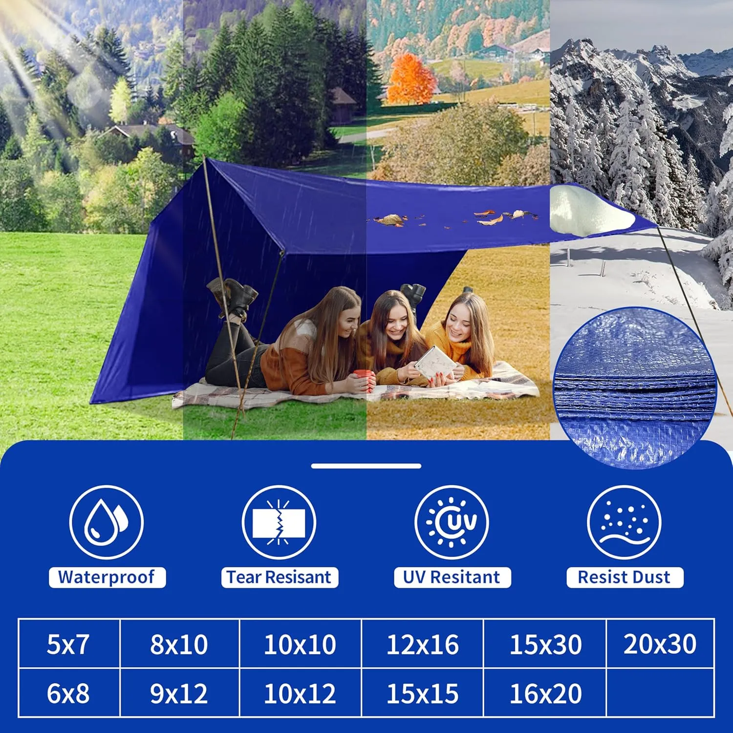 Tarp 8x10 ft 100% Waterproof Uv Resistant High Durability Multipurpose 5mil Blue Tarp for Covering Courtyards, Cars, Camping, Gardens, Pet Nests -by MVPNET