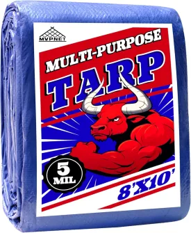 Tarp 8x10 ft 100% Waterproof Uv Resistant High Durability Multipurpose 5mil Blue Tarp for Covering Courtyards, Cars, Camping, Gardens, Pet Nests -by MVPNET