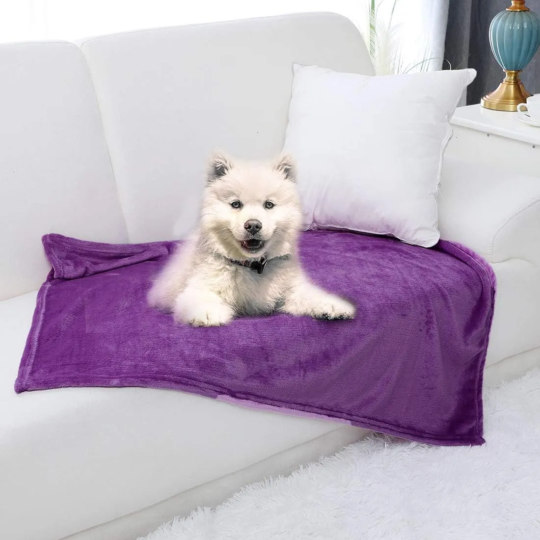 uxcell Pet Dog Blanket, Flannel Fleece Puppy Blanket Solid Plush Warm Rug Blankets and Throws for Small-Medium Dogs Cats Doggy Sleeping Mat, Purple 27x40 Inch